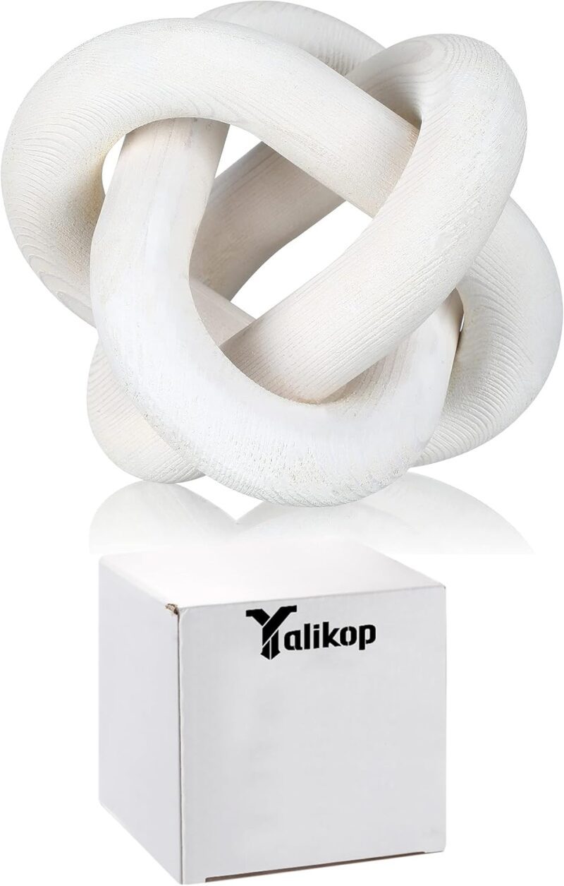 Yalikop 3 Link Wood Knot Decor - Hand Carved Coffee Table Decoration, Boho Chain Link Decor, Modern Shelf, Rustic Objects for Home Living Room Bedroom(White) - Image 7