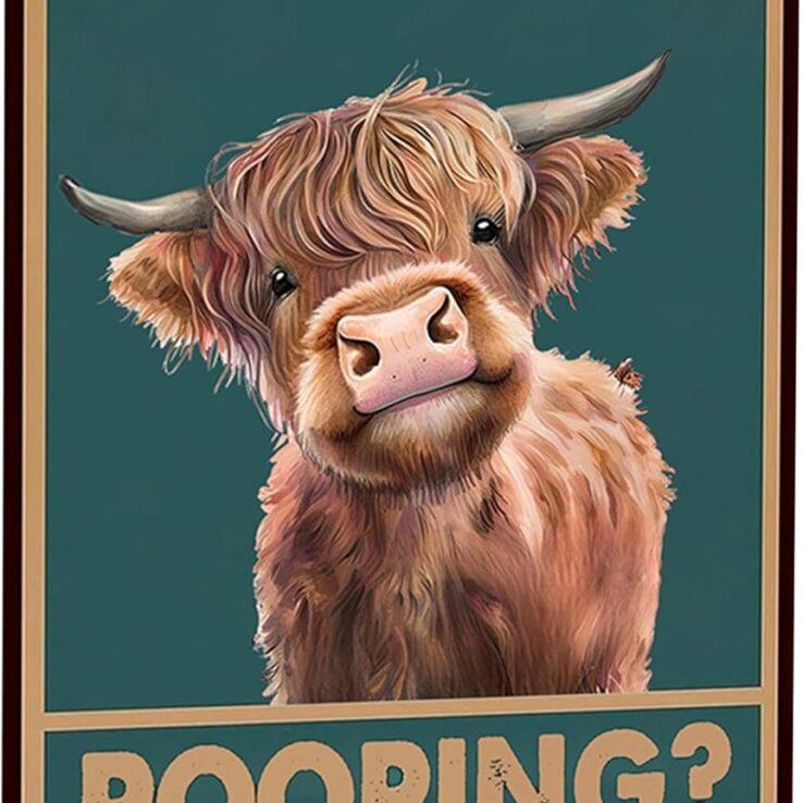 Vintage Highland Cow Tin Sign: Funny "Are You Pooping?" Bathroom Wall Decor for Western & Highland Cow Lovers 8 x 12 Inch (3039)