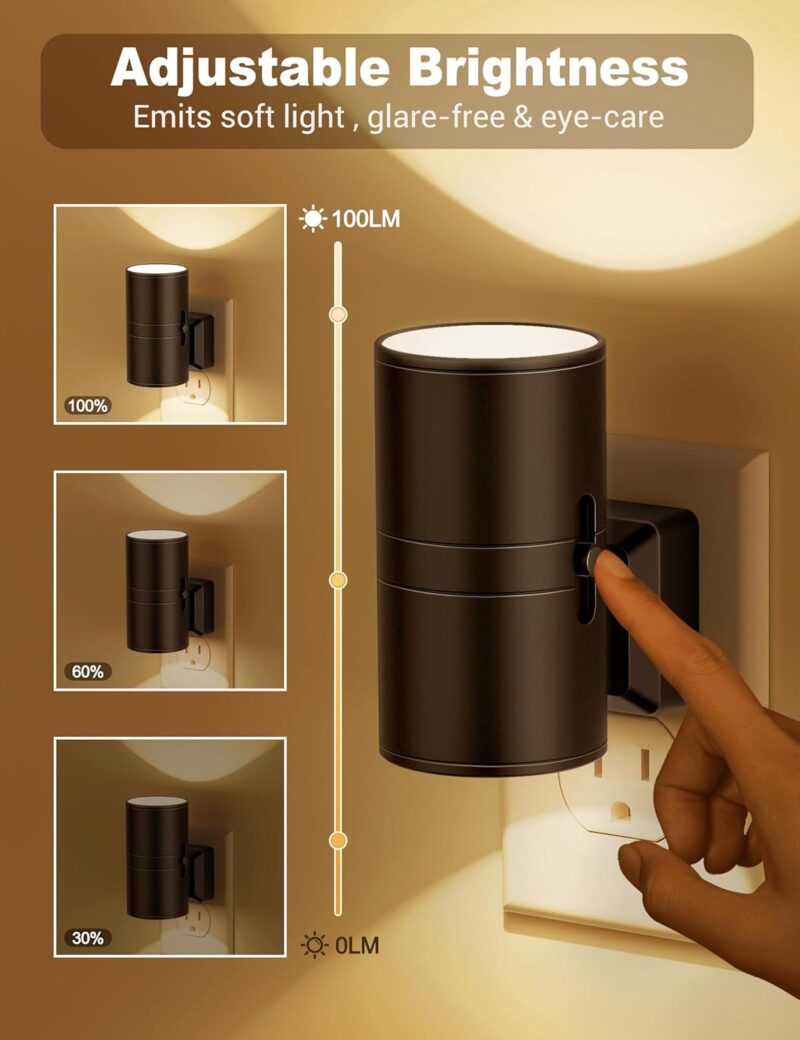Night Lights Plug into Wall, Dimmable Night Light Plug in, Modern Night Lights with Dusk to Dawn Light Sensor, Soft White 3000K, 0-100LM Adjustable Brightness Nightlight for Hallway Bedroom, 2 Pack - Image 2