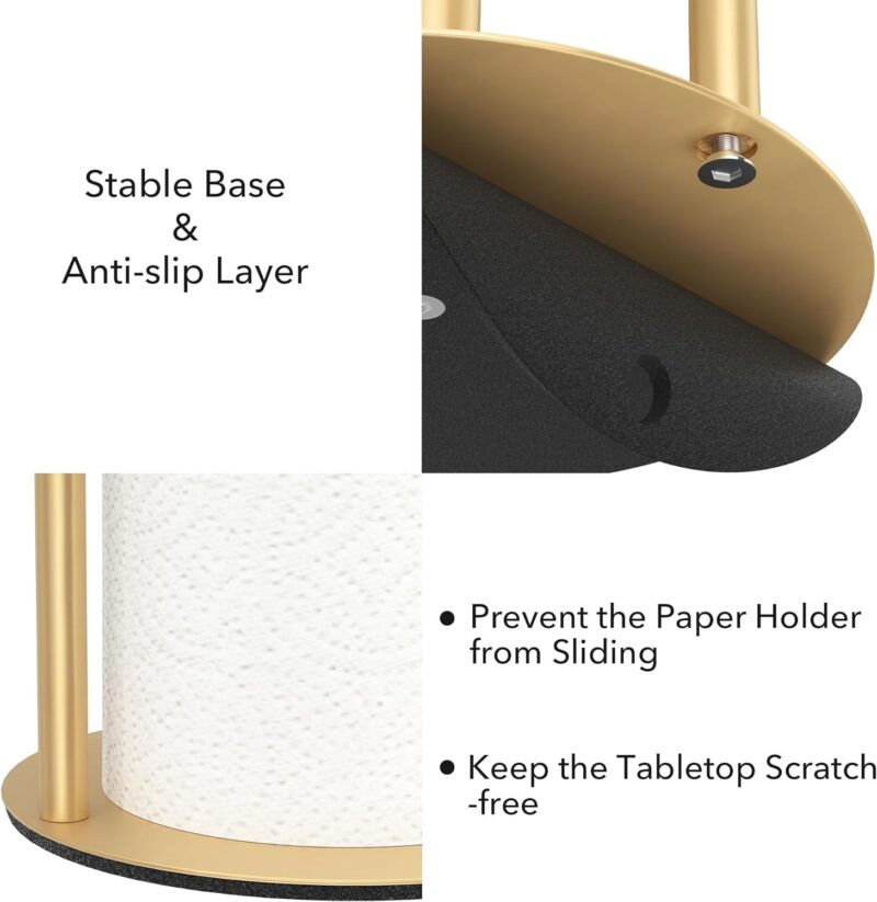 Paper Towel Holder Gold, Premium Stainless Steel Kitchen Roll Dispenser, Countertop Roll Organizer - Image 5