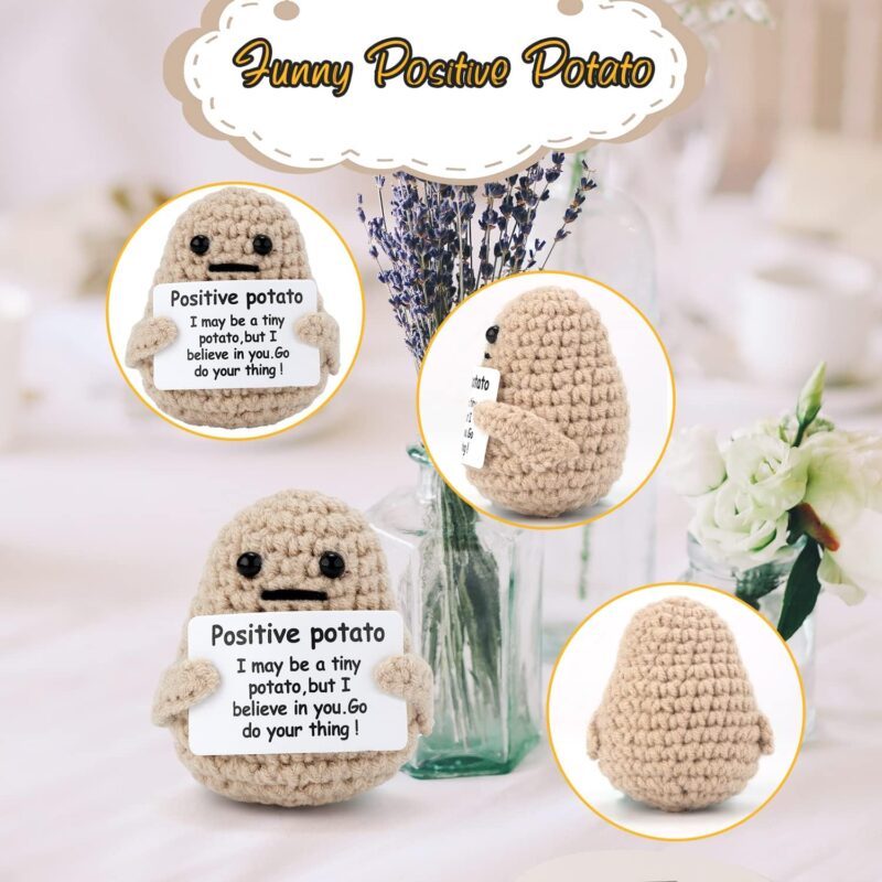 Mini Funny Knitted Wool Potato Toy with Positive Card - Creative Cute Crochet Doll Cheer Up Gift for Friends, Parties, Christmas Decoration and Encouragement - Image 3