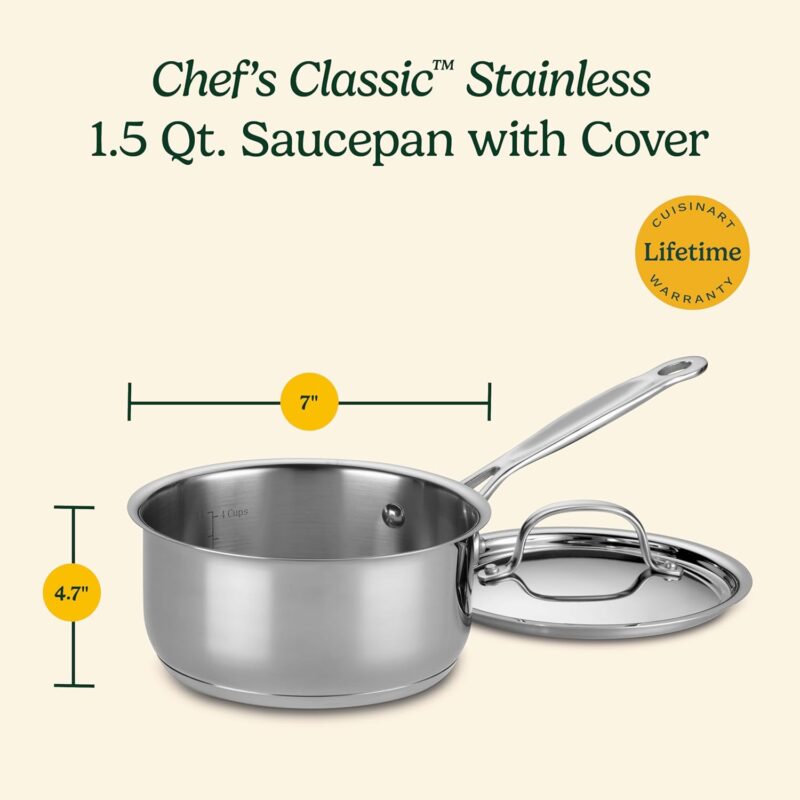 Cuisinart 1.5 Quart Saucepan w/Cover, Chef's Classic Stainless Steel Cookware Collection, 719-16 - Image 6