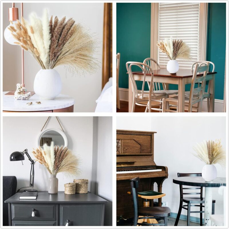 Dried Pampas Grass Decor, 100 Stems Pampas Grass Contains Bunny Tails Dried Flowers, Reed Grass Bouquet for Wedding Boho Flowers Home Table Decor, Rustic Farmhouse Party (17", White and Brown) - Image 6