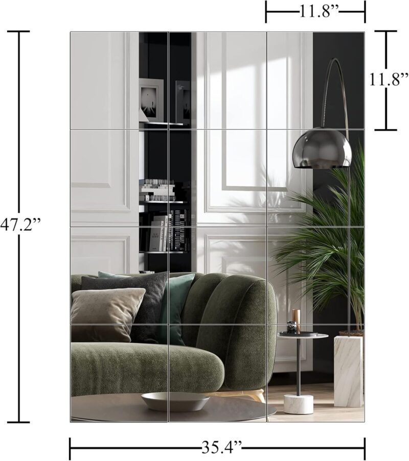 Ruomeng Home Gym Mirrors 12 Inch x 12Pcs Wall Mounted Mirror Glass Frameless Full Length Mirror Tiles for Home Gym, Bedroom, Door & Bathroom - Image 2