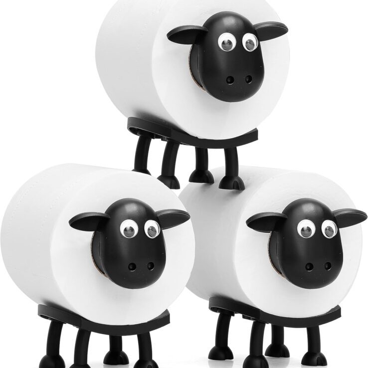 VELENTI Sheep Toilet Roll Holder - Funny Toilet Paper Holder Free Standing Bathroom Set - 3D Printed Black Sheep Loo Roll Holder - Hilarious Tissue Paper Roll Storage - Cute Bathroom Decor - Set of 3