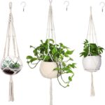 MIPON 3 Pack Macrame Plant Hanger Indoor Hanging Planter for Plants Holder with 3 Hooks, Different Size for Boho Home Decor,Ivory(POTS NOT Included)