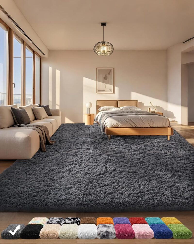 Ophanie Area Rugs for Bedroom Living Room, Grey Fluffy Fuzzy Shag Shaggy Soft Plush Carpet, 4x6 Indoor Floor Gray Rug for Kids Home Dorm Decor Aesthetic