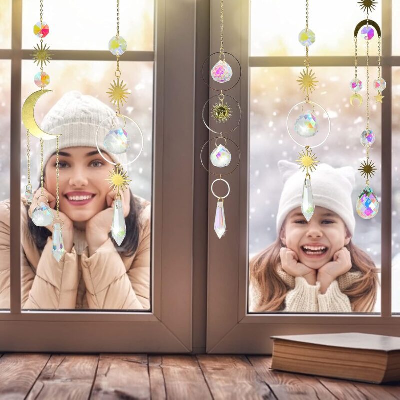 6Pieces Colorful Crystals Suncatcher Hanging Sun Catcher with Chain Pendant Ornament Crystal Balls for Window Home Garden Christmas Day Party Wedding Decoration - Image 5