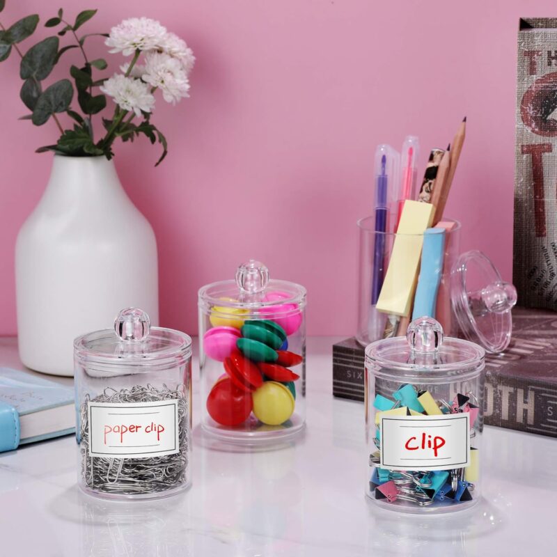 4 Pack Acrylic Qtip Holder Dispenser for Cotton Swabs, Balls, Pads, Floss Picks- Small Clear Plastic Canister Apothecary Jar Set, Bathroom Essentials Accessories Decor, Vanity Makeup Storage Organizer - Image 5