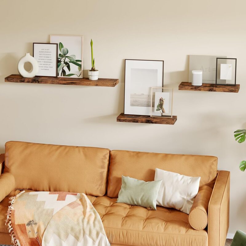 Fixwal 15.8in Floating Shelves, Rustic Wood Finish Wall Shelves Set of 4, Shelves for Wall Decor, with Invisible Brackets for Bathroom, Living Room,Bedroom and Kitchen(Rustic Brown) - Image 6