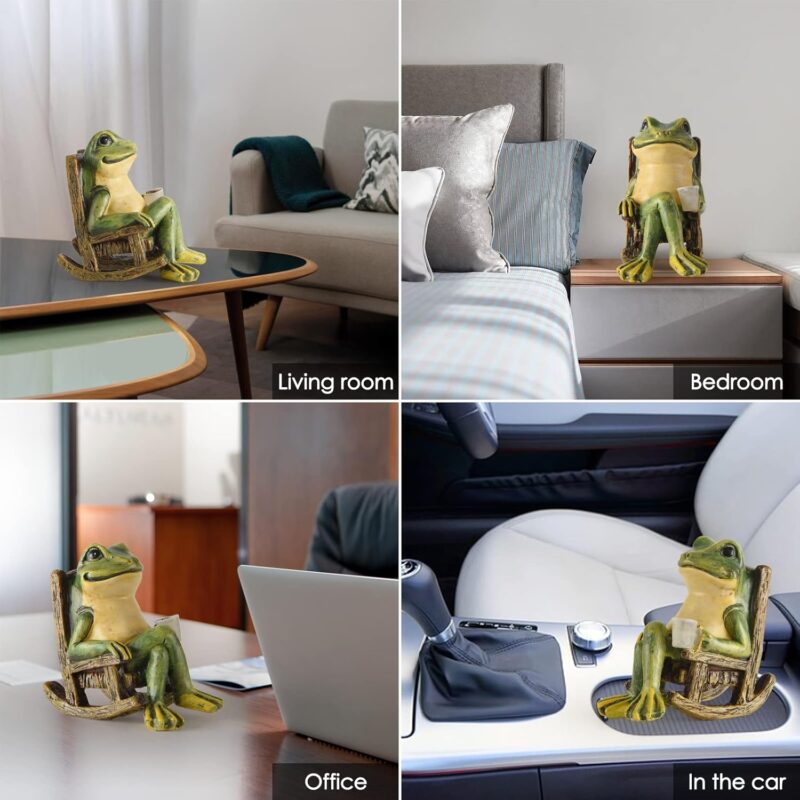 Miniature Frog Garden Statue Home Easter Gifts Decorations Fairy Garden Accessories Outdoor Lights Solar Garden Frog Decor Art Housewarming Gift for Patio,Yard,Lawn Ornament,3.89"x2.36"x3.93 - Image 6