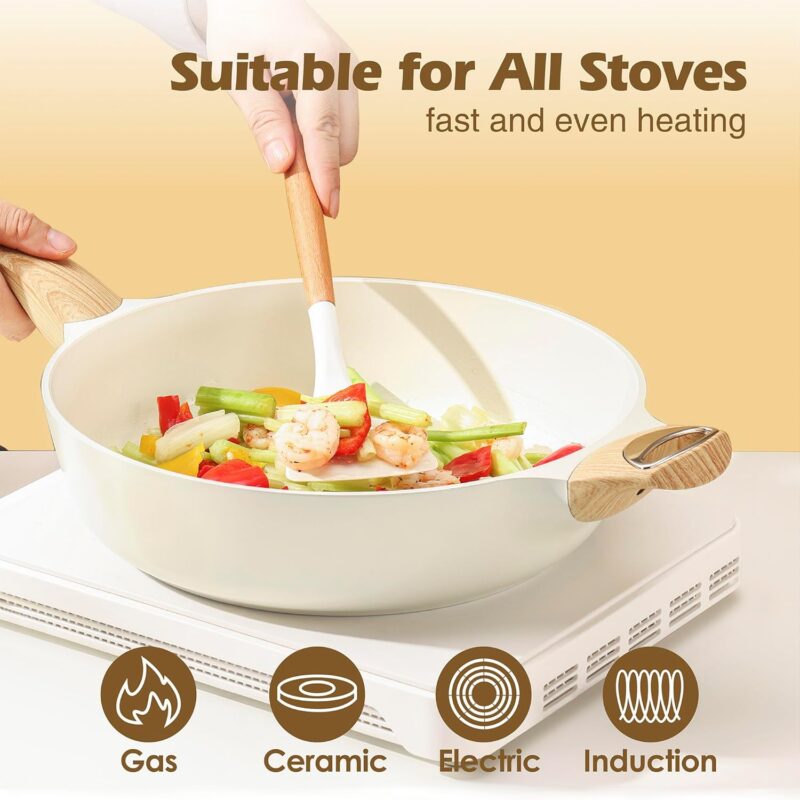 SENSARTE Ceramic Cookware Sets, Pots and Pans Set Nonstick, 14-Piece Induction Cookware, Non-toxic Healthy Non Stick Kitchen Cooking Set, with Frying Pans Set, PFAS PTFE PFOA PFOS Free - Image 4