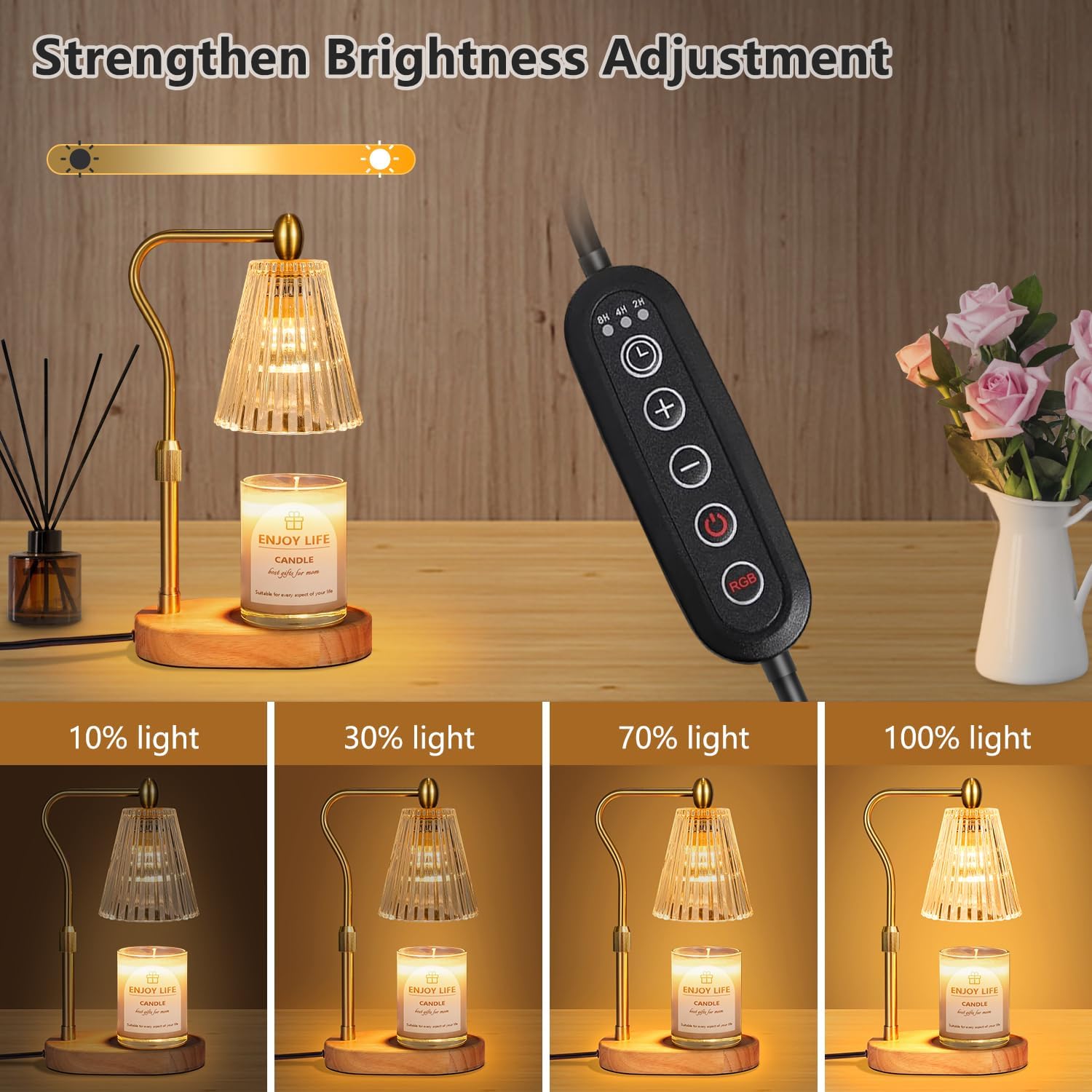 Candle Warmer Lamp with 8 Colors LED Changing,with Timer Dimmer Adjustable Height,Mothers Day Gifts,Vintage Home Decor - Image 5