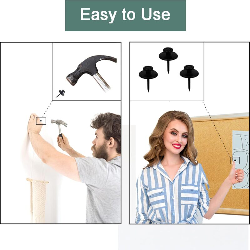 30 PCS Push Pins Picture Hangers Wall Hooks, Double Headed Thumb Tacks for Wall Hangings, Renter Friendly Decor Small Picture Frame Hangers for Drywall Cork Board Home Office Photo Decorations(Black) - Image 6