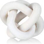 Yalikop 3 Link Wood Knot Decor - Hand Carved Coffee Table Decoration, Boho Chain Link Decor, Modern Shelf, Rustic Objects for Home Living Room Bedroom(White)