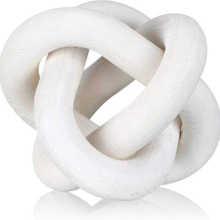 Yalikop 3 Link Wood Knot Decor - Hand Carved Coffee Table Decoration, Boho Chain Link Decor, Modern Shelf, Rustic Objects for Home Living Room Bedroom(White)