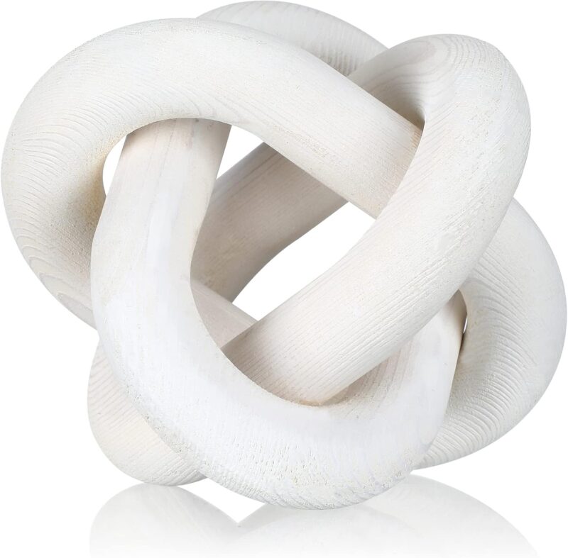 Yalikop 3 Link Wood Knot Decor - Hand Carved Coffee Table Decoration, Boho Chain Link Decor, Modern Shelf, Rustic Objects for Home Living Room Bedroom(White)