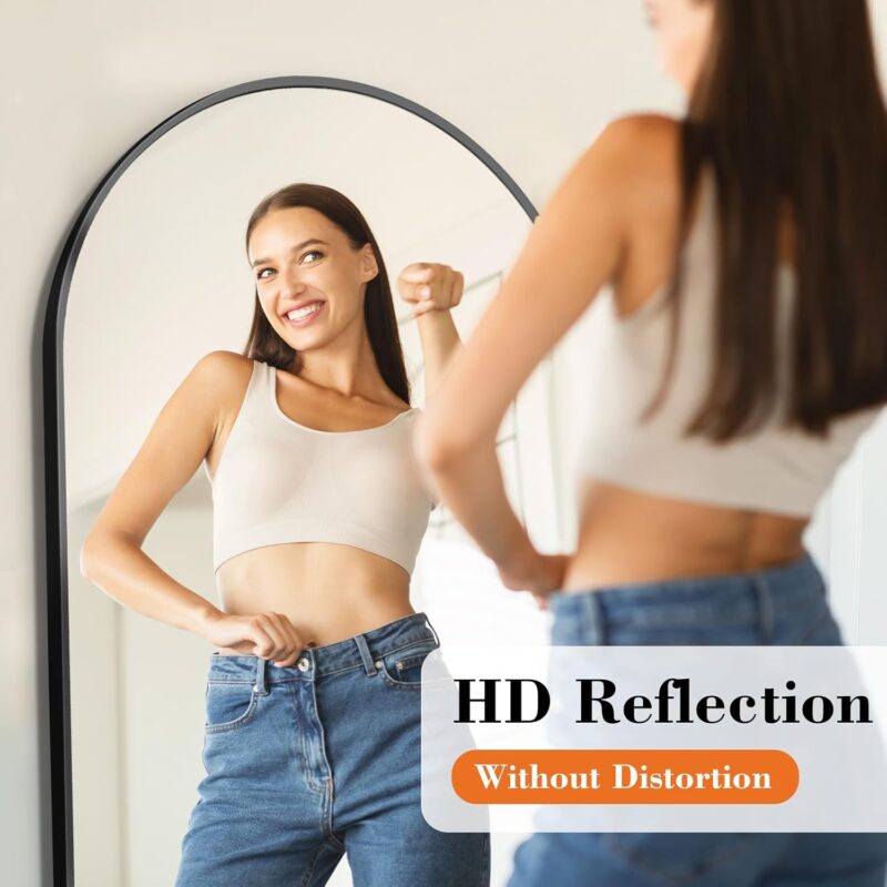DUMOS Arched Full Length Mirror with Stand 64"x21" Floor Standing Aluminum Frame for Bedroom Body Hanging Leaning Modern Simple Home Decor Shatter-proorf Nano Glass Wall Living Room Cloakroom Black - Image 3