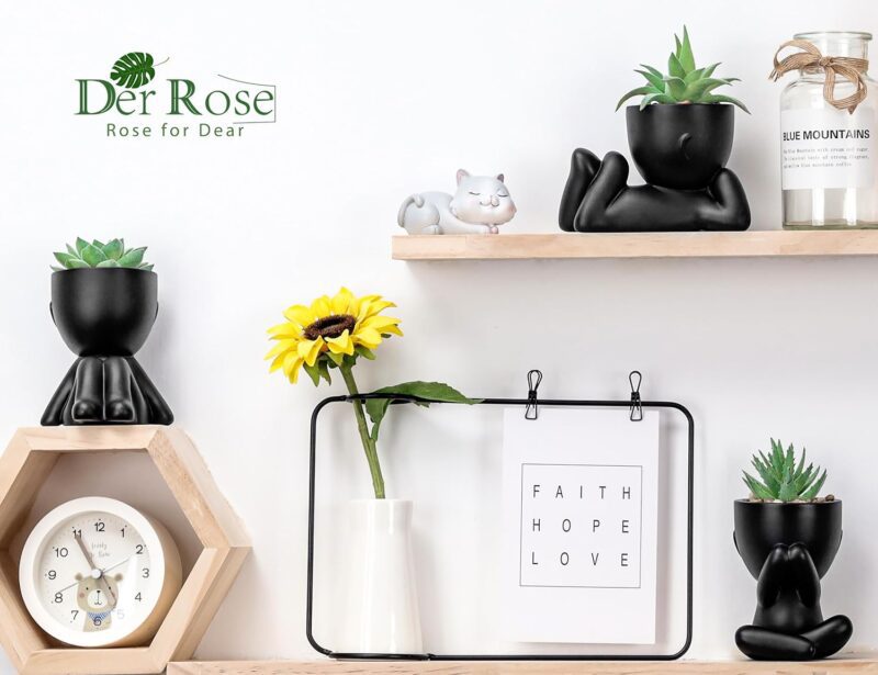 Der Rose 3pcs Fake Succulents Plants Artificial for Black Bathroom Bedroom Home Room Decor Aesthetic Indoor - Image 6