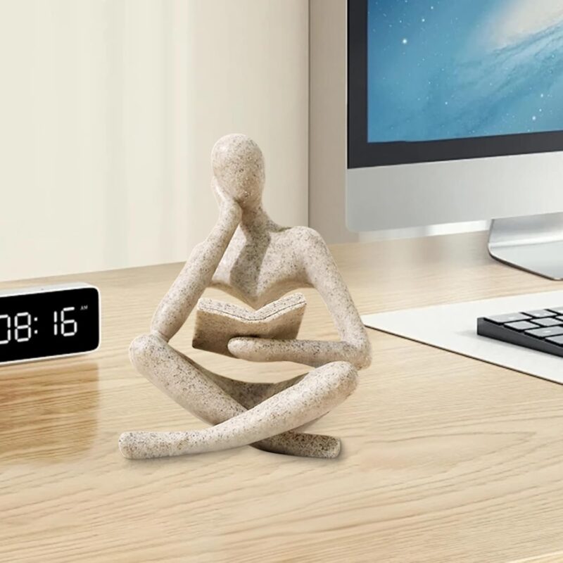 Bookshelf Decor Thinker Statue - Abstract Art Reading Thinker Sculpture Figurine Aesthetic, Modern Home Decoration for Living Room Office Shelves Coffee Table Desk Decor(Beige) - Image 4