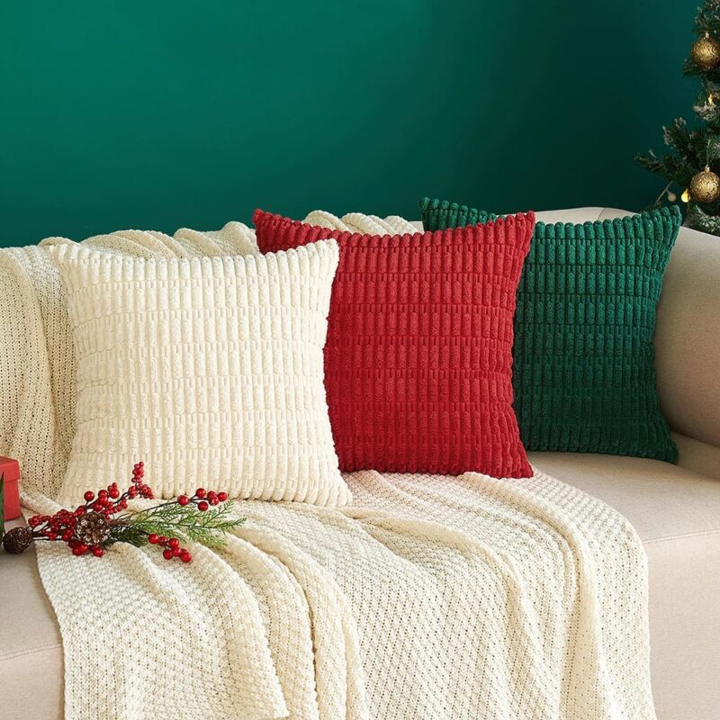 MIULEE Pack of 2 Corduroy Decorative Throw Pillow Covers 18x18 Inch Soft Boho Striped Pillow Covers Spring Modern Farmhouse Home Decor for Sofa Living Room Couch Bed Cream White - Image 7