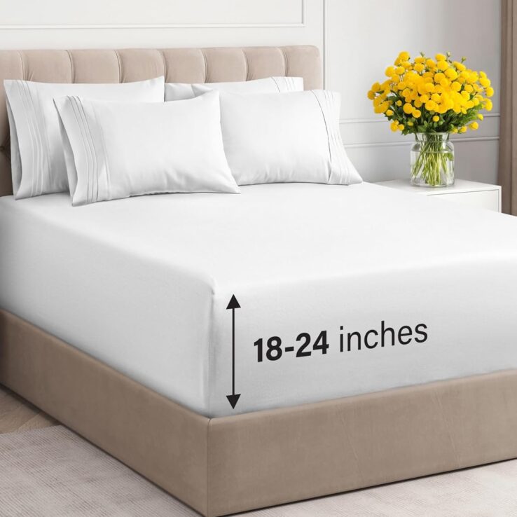 Extra Deep King Sheet Set - 6 Piece Breathable & Cooling Sheets - Hotel Luxury Bedding Set w/18-24 Inch Extra Deep Pockets - Easy & Secure Fit - Super Soft, Wrinkle Free and Comfy - White, King Size