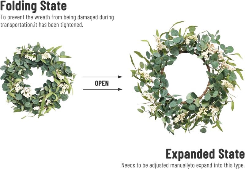 Pinkpum 20'' Eucalyptus Wreath for Front Door, Porch, Window - Green Decor for Home, Farmhouse - Spring, Summer, Fall, All Seasons - Image 7