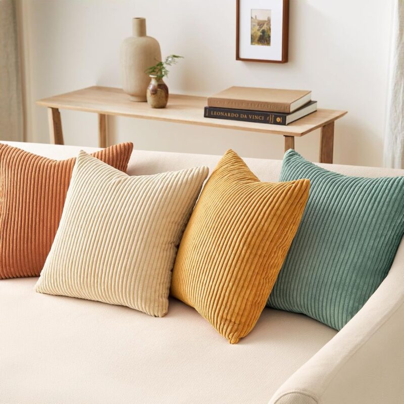Topfinel Decorative Throw Pillow Covers Cushion Cases, Set of 4 Soft Velvet Modern Double-Sided Designs, Mix and Match for Boho Farmhouse Fall Home Decor (18x18 inch, Orange/Teal) - Image 4