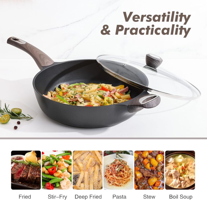 SENSARTE Nonstick Frying Pan Skillet with Lid, 12 Inch Large Deep Frying Pan, 5 Qt Non Stick Saute Pan with Cover, Induction Pan, Healthy Non Toxic Cooking Pan with Helper Handle, PFOA PFOS Free - Image 6