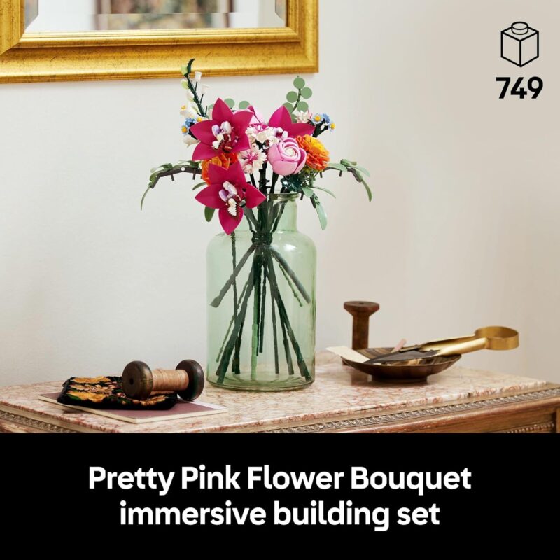 LEGO Botanicals Pretty Pink Flower Bouquet Building Set for Adults - Artificial Flowers for Home Decor, Centerpieces for Tables - Gift for Mother's Day - 10342 - Image 2