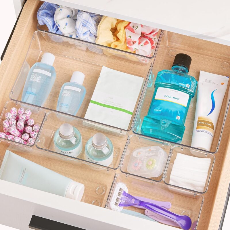 Vtopmart 25 PCS Clear Plastic Drawer Organizers Set, 4-Size Versatile Bathroom and Vanity Drawer Organizer Trays, Storage Bins for Makeup, Bedroom, Kitchen Gadgets Utensils and Office - Image 5