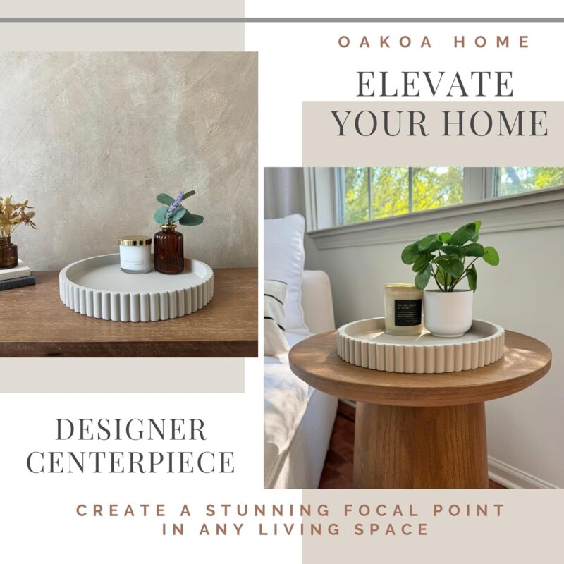 OAKOA Round Decorative Tray for Coffee Table Tray Decor - Concrete Round Tray Home Decor - Bandejas Decorativas - Circle Coffee Table Centerpiece - Image 6