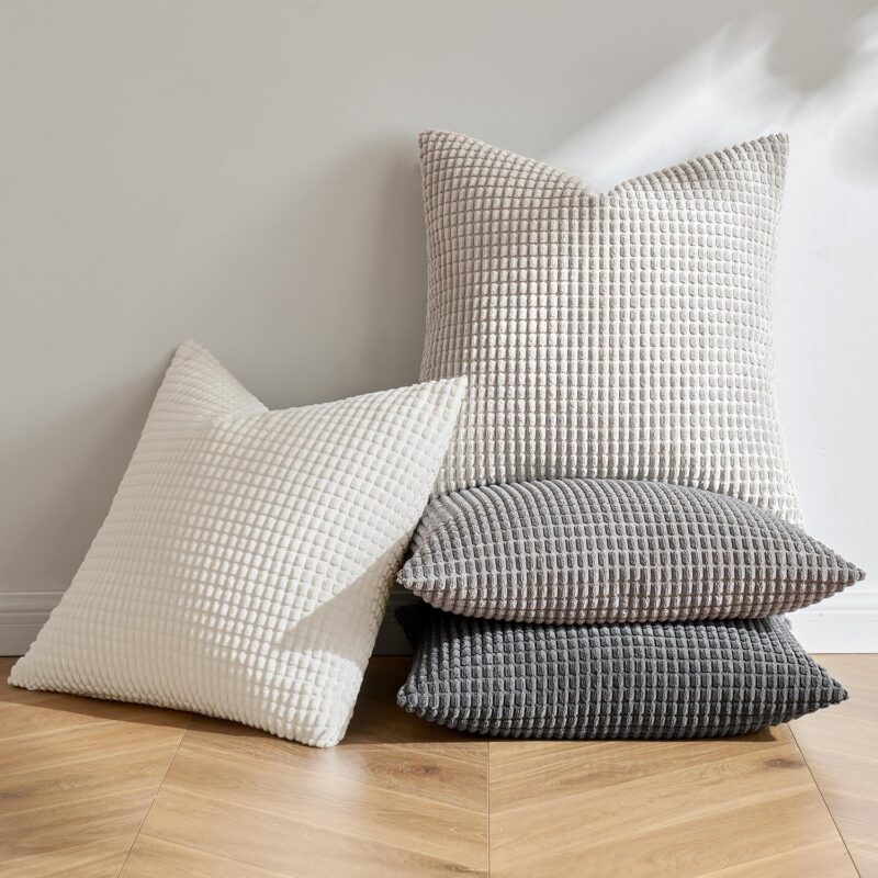 MIULEE Timeless Neutral Pillow Covers 18x18 Inch Set of 4 Mid Century Modern Grey Throw Pillows Rustic Corduroy Couch Pillowcases Nordic Home Decor for Sofa Cushion Living Room Bed - Image 2