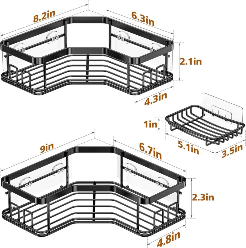MAXIFFE Shower Caddy Organizer, 3-Pack Corner Shower Caddy Organizer Shelves Storage Rack Accessories for Bathroom Countertop Home Decor Set, Black - Image 7