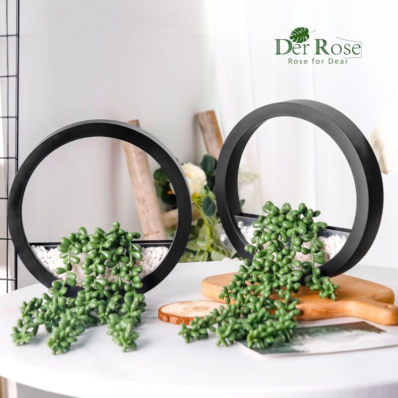 Der Rose 2 Pack Fake Plants Hanging Artificial Succulents Plants in Black Pots for Living Room Bathroom Accessories Boho Wall Decor - Image 4