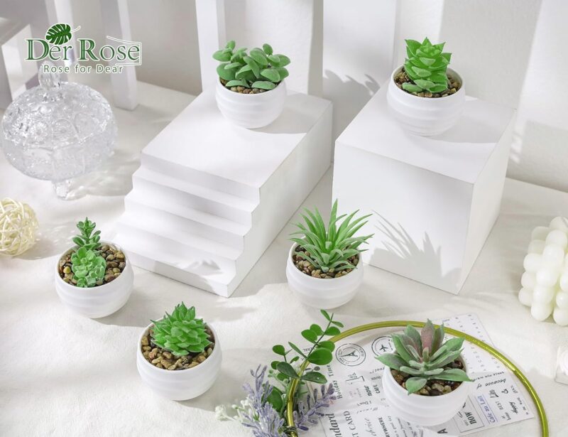Der Rose Set of 6 Succulents Plants Artificial in Pots Small Fake Plants for Bedroom Aesthetic Living Room Office Shelf Bathroom Decor - Image 4