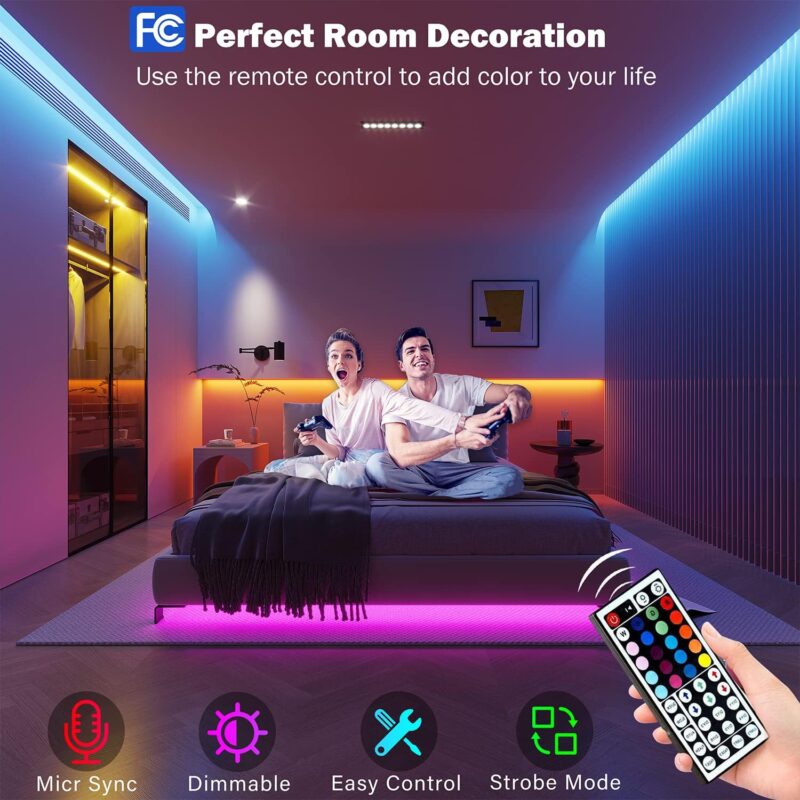 Led Lights for Bedroom 100 ft (2 Rolls of 50ft) Music Sync Color Changing RGB Led Strip Lights with Remote App Control Bluetooth Led Strip, Lights for Room Home Kitchen Party Decor - Image 3