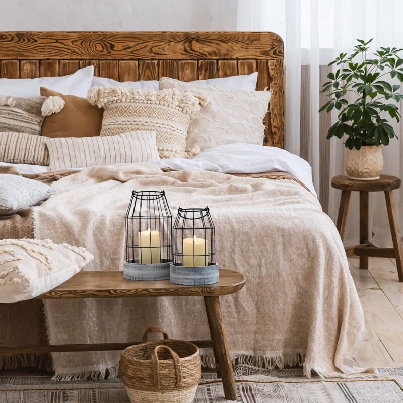 Rustic Farmhouse Lantern Decor Set of 2 - Stylish Decorative Lanterns for Your Living Room, Fireplace Mantle or Kitchen Dining Table - Modern Upscale Beauty for Your Entire Home - Image 7
