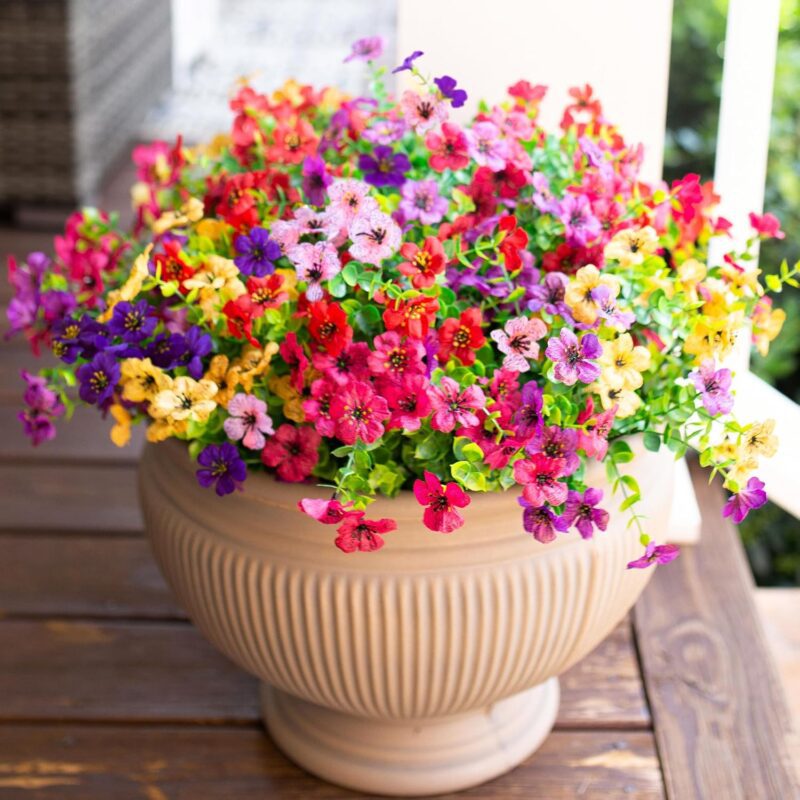 Artificial Faux Plants Flowers Outdoor Outside Decoration, 12 Bundles Fake Silk Daisy Realistic UV Resistant for Home Planter Front Door Porch Patio Yard Decor