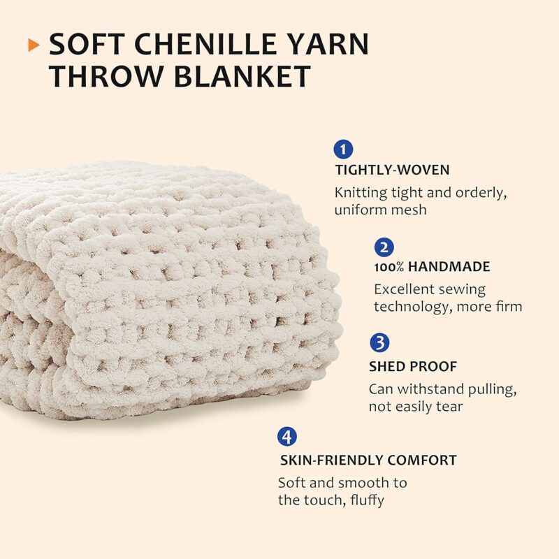 L'AGRATY Chunky Knit Blanket Throw,Soft Chenille Yarn Throw 50x60，Handmade Thick Cable Knit Crochet Blanket, Large Rope Knot Throw Blanket for Couch Home Decor - Image 2