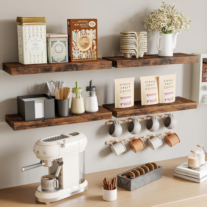 Fixwal 15.8in Floating Shelves, Rustic Wood Finish Wall Shelves Set of 4, Shelves for Wall Decor, with Invisible Brackets for Bathroom, Living Room,Bedroom and Kitchen(Rustic Brown) - Image 7