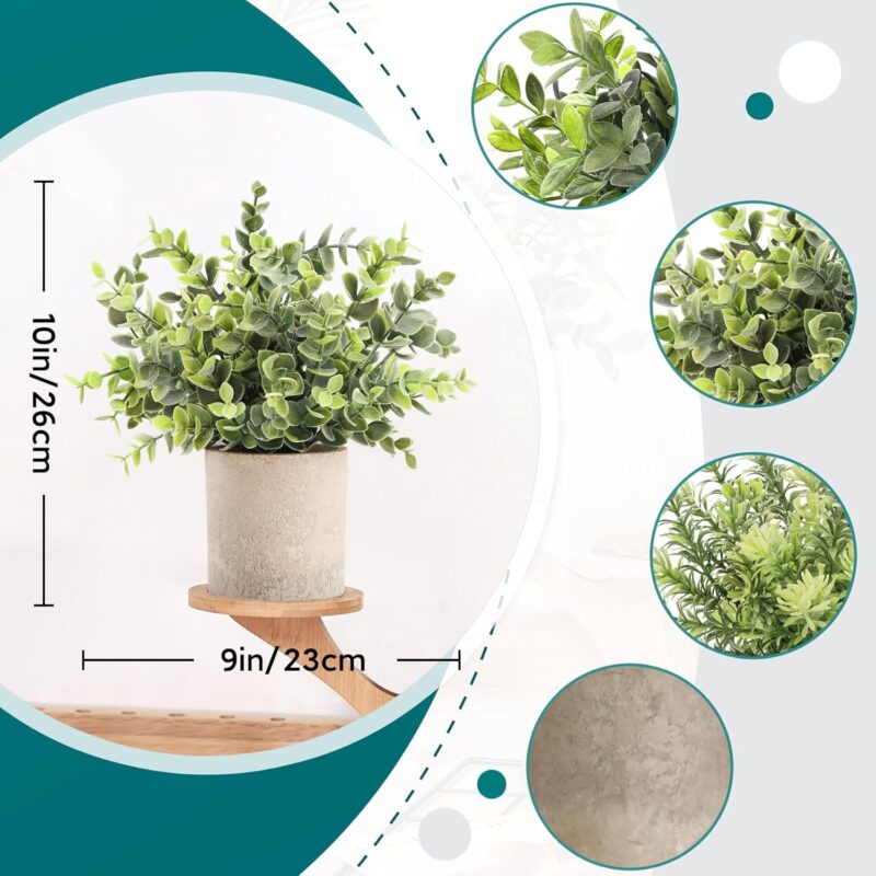 Der Rose 3 Pack Mini Potted Fake Plants Artificial Plastic Eucalyptus Plants Topiaries for Home Office Desk Farmhouse Room Decor - Image 2
