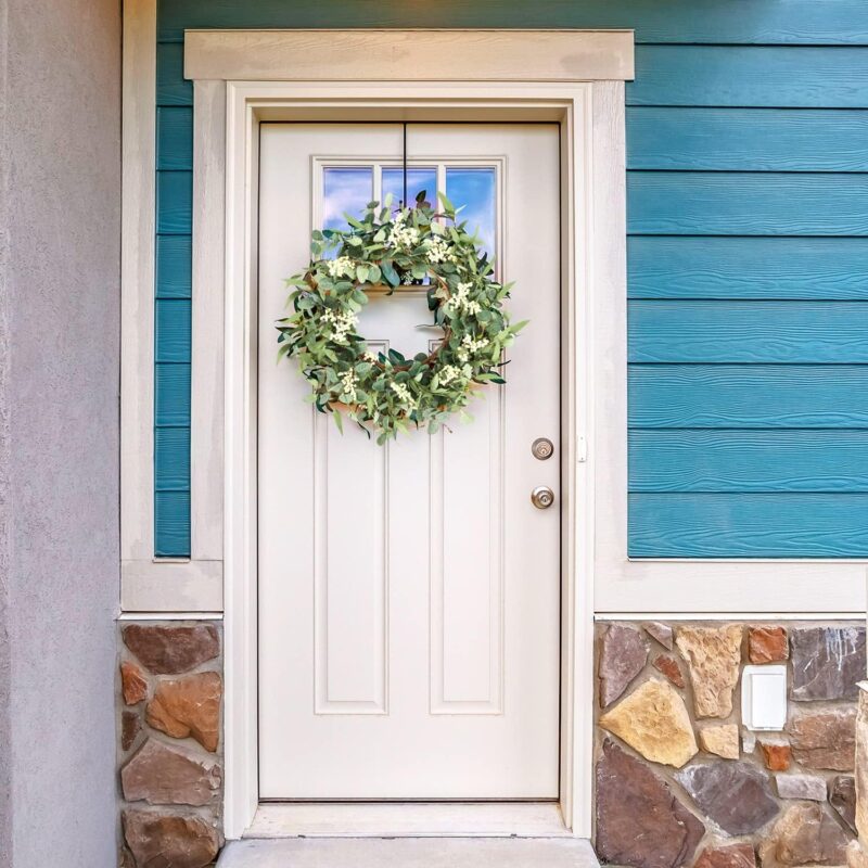 Pinkpum 20'' Eucalyptus Wreath for Front Door, Porch, Window - Green Decor for Home, Farmhouse - Spring, Summer, Fall, All Seasons - Image 5