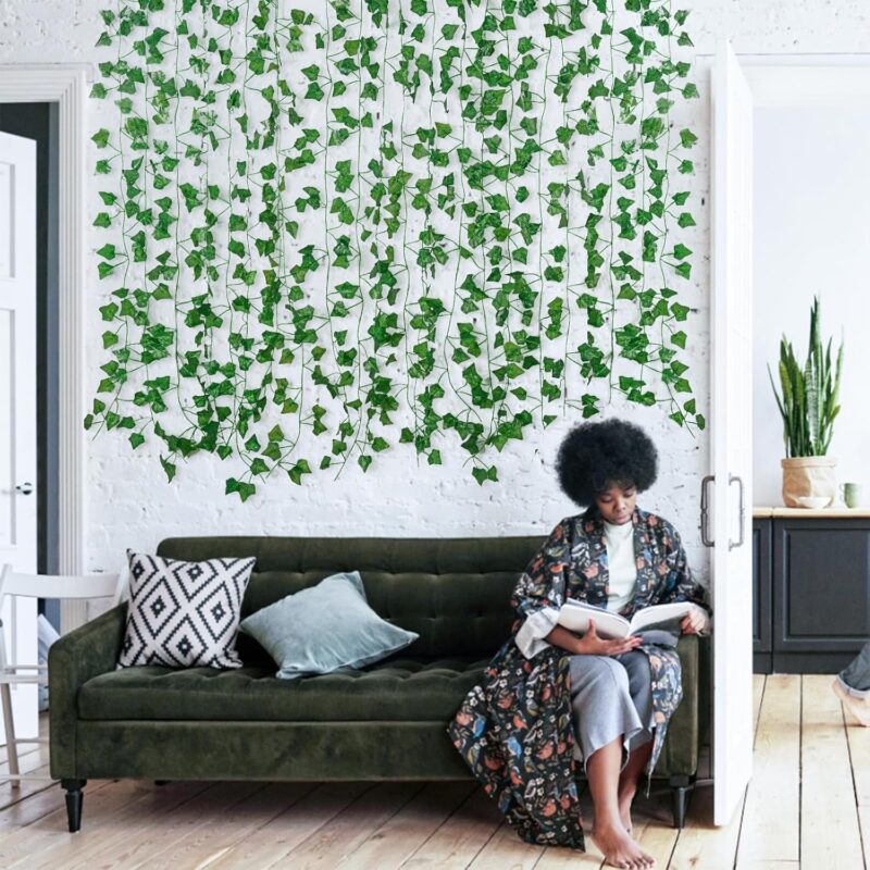 Fake Vines for Room Decor(12 Pack 84 Feet) Aesthetic Artificial Plant Ivy Leaves Hanging Greenery Garlands for Home Bedroom Wall Wedding Christmas Party Office Patio Outdoor Garden Décor - Image 5