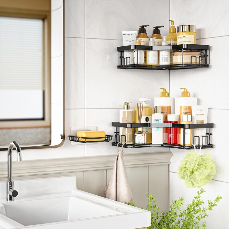 MAXIFFE Shower Caddy Organizer, 3-Pack Corner Shower Caddy Organizer Shelves Storage Rack Accessories for Bathroom Countertop Home Decor Set, Black - Image 2