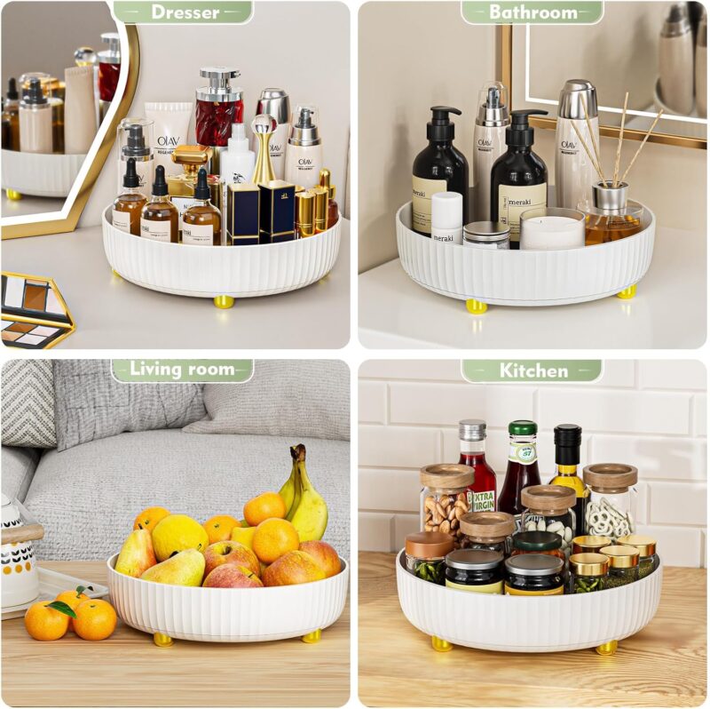 Bathroom Organizers and Storage - Rotating Makeup Organizer Tray for Perfume,Skincare,Cosmetics and Bathroom Storage,Lazy Susan Organizer,White - Image 5