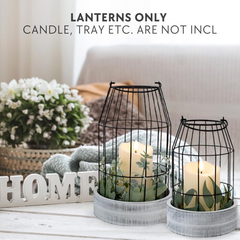 Rustic Farmhouse Lantern Decor Set of 2 - Stylish Decorative Lanterns for Your Living Room, Fireplace Mantle or Kitchen Dining Table - Modern Upscale Beauty for Your Entire Home - Image 2