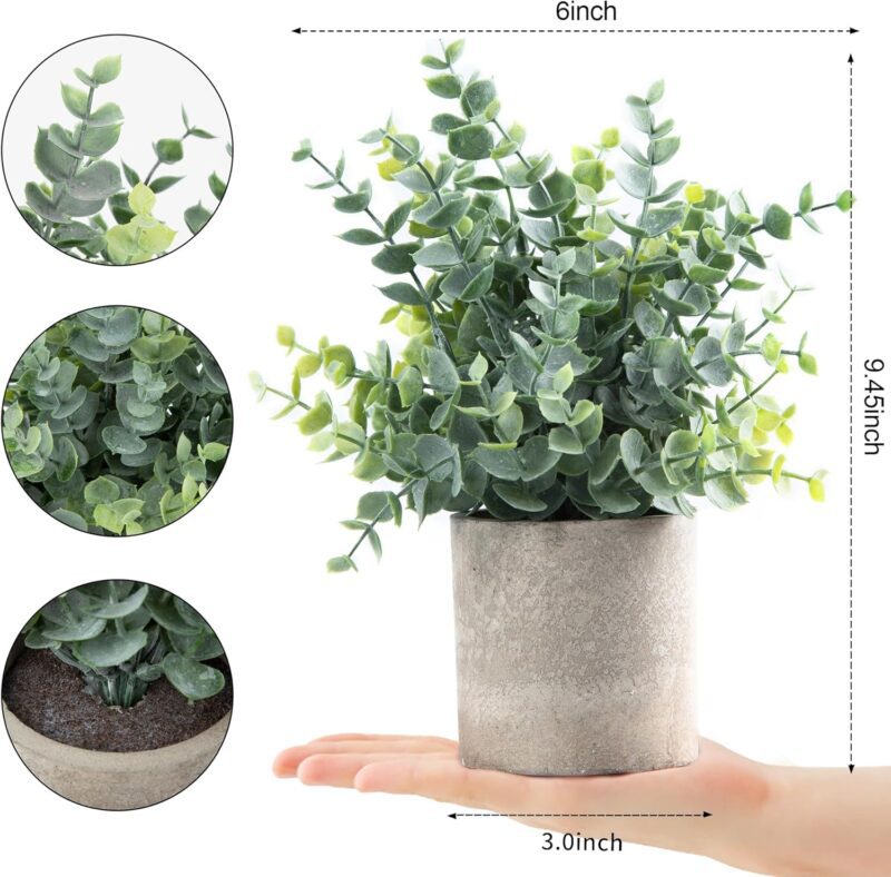 2 Pack Small Fake Plants Eucalyptus Potted Artificial Plants for Shelf Desk Home Bathroom Farmhouse Room Coffee Table Decor (Sage Green) - Image 7