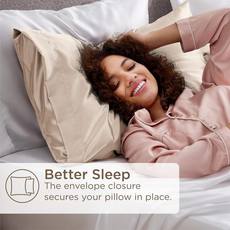 Bedsure King Size Satin Pillowcase Set of 2 - Beige Silky Pillow Cases for Hair and Skin with Envelope Closure, Similar to Silk Pillow Cases, Gifts for Women Men, 20x36 Inches - Image 5