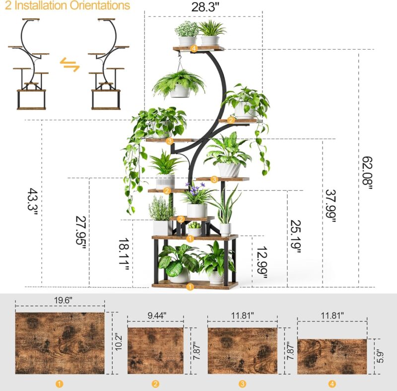 Plant Stand Indoor with Grow Lights - 8 Tiered Plant Shelf Indoor, 62" Corner Plant Stand for Indoor Plants Multiple, Metal Tall Plant Flower Holder, S-Shaped Plant Rack for Home, Patio(Patent Design) - Image 6